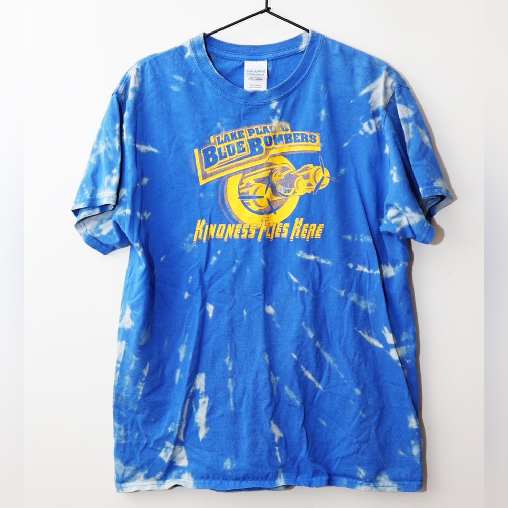Lake Placid Blue Bombers tie dye blue yellow t shirt size medium